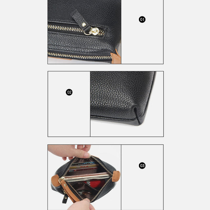 Handliche Clutch aus Leder, leicht, groß, für das Handgelenk, mit Reißverschluss