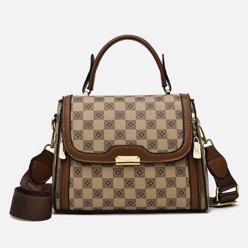 Britische elegante Handtasche Frauen Schachbrettmuster Crossbody Leder Geldbörse