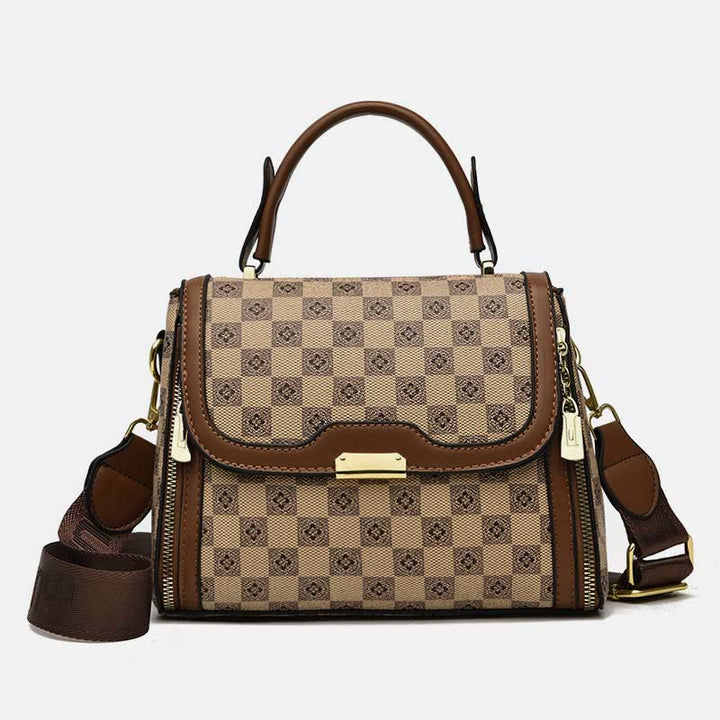 Britische elegante Handtasche Frauen Schachbrettmuster Crossbody Leder Geldbörse