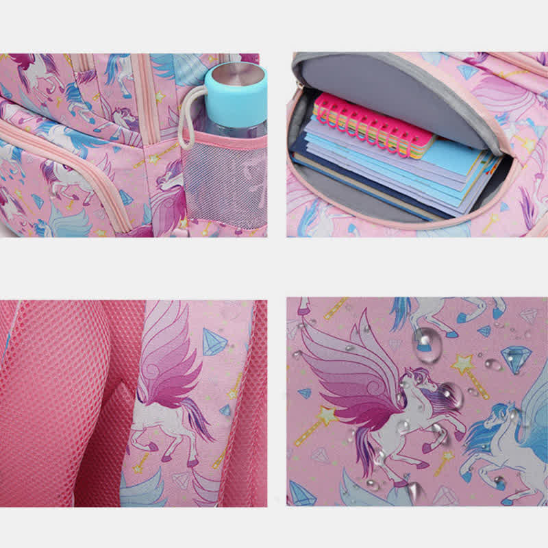 Einhorn-Schulranzen-Set für Mädchen, Rucksack, Büchertasche, Lunchtasche, Federmäppchen