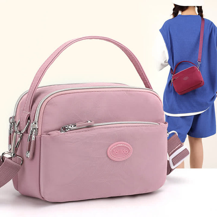 Umhängetasche für Damen, Schultertasche mit Dreifach-Reißverschluss, lässige Nylon-Geldbörse