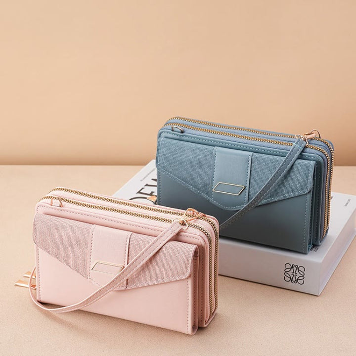Handytasche für Damen, PU-Leder, Umhängetasche mit mehreren Fächern und Reißverschluss