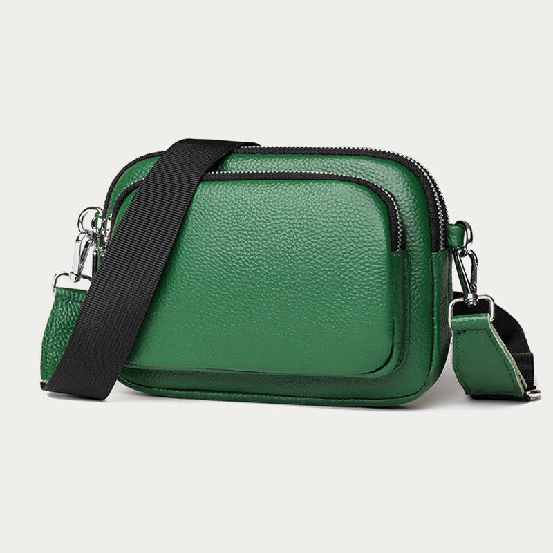 Umhängetasche aus echtem Leder mit drei Reißverschlüssen, lässige Reisetasche