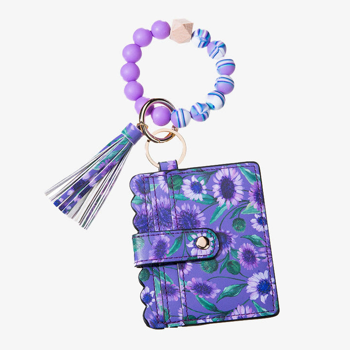 Leder-Kartenhalter für Damen, Silikonperlen-Armband mit Anhänger