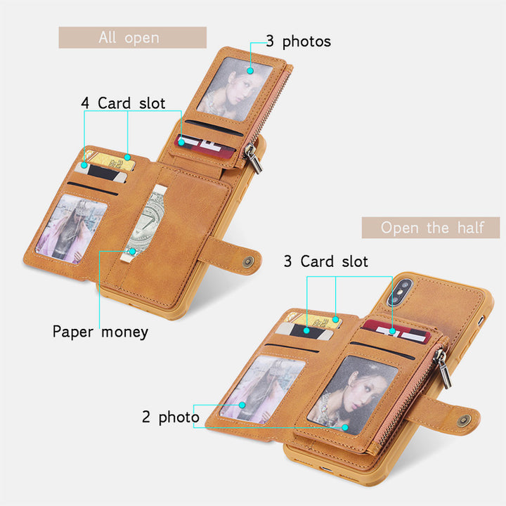 Leder-Brieftaschenhülle mit mehreren Steckplätzen für iPhone Samsung