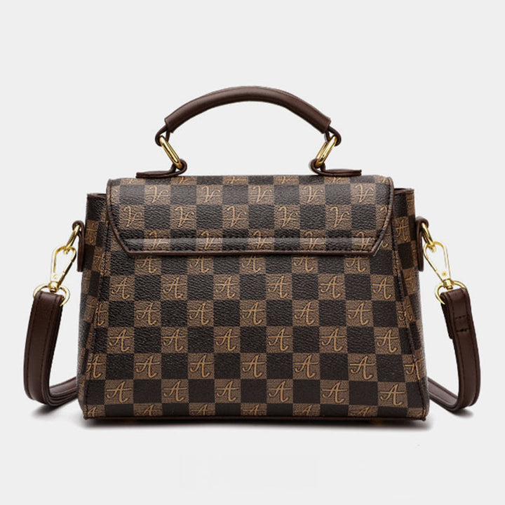 Klassische karierte Prägung Handtasche Damen Vegan Leder Retro Umhängetasche