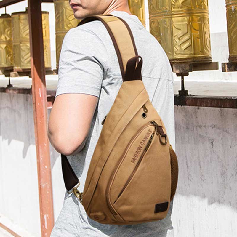 Canvas Brusttasche Herren Minimalistische Reise Große Schultertasche