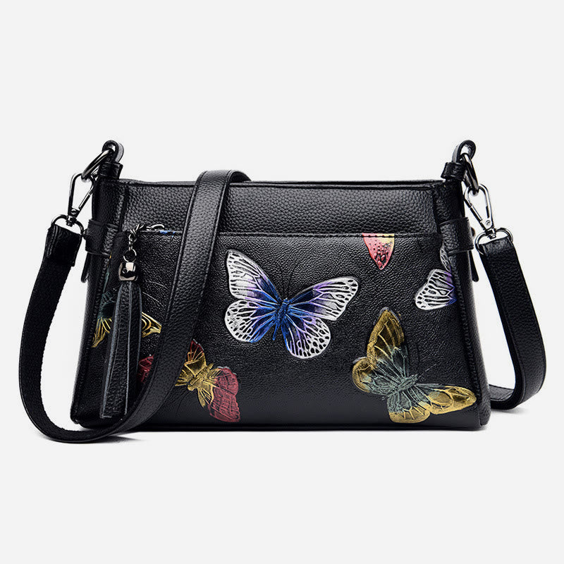 Umhängetasche mit Blumenmuster für Damen, Geldbörse mit Quaste und Libellen-Print