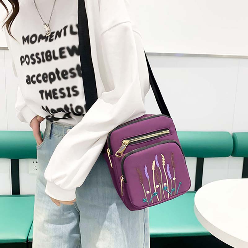 Leichte, wasser- und reißfeste Umhängetasche für Damen mit mehreren Taschen und Stickereien