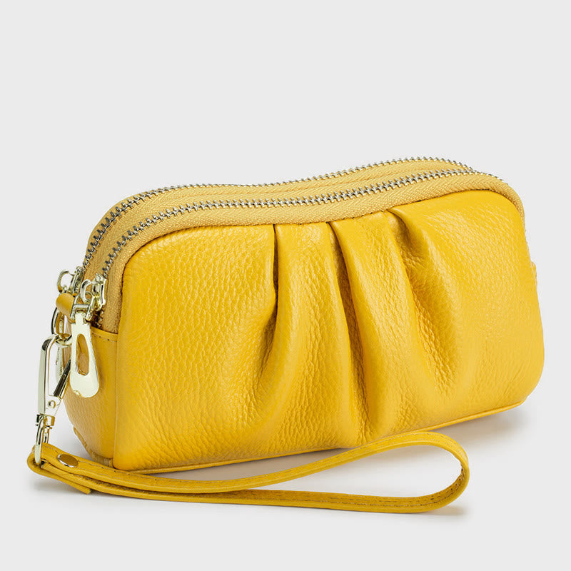 Clutch aus Rindsleder mit zwei Fächern, Handgelenktasche für Damen