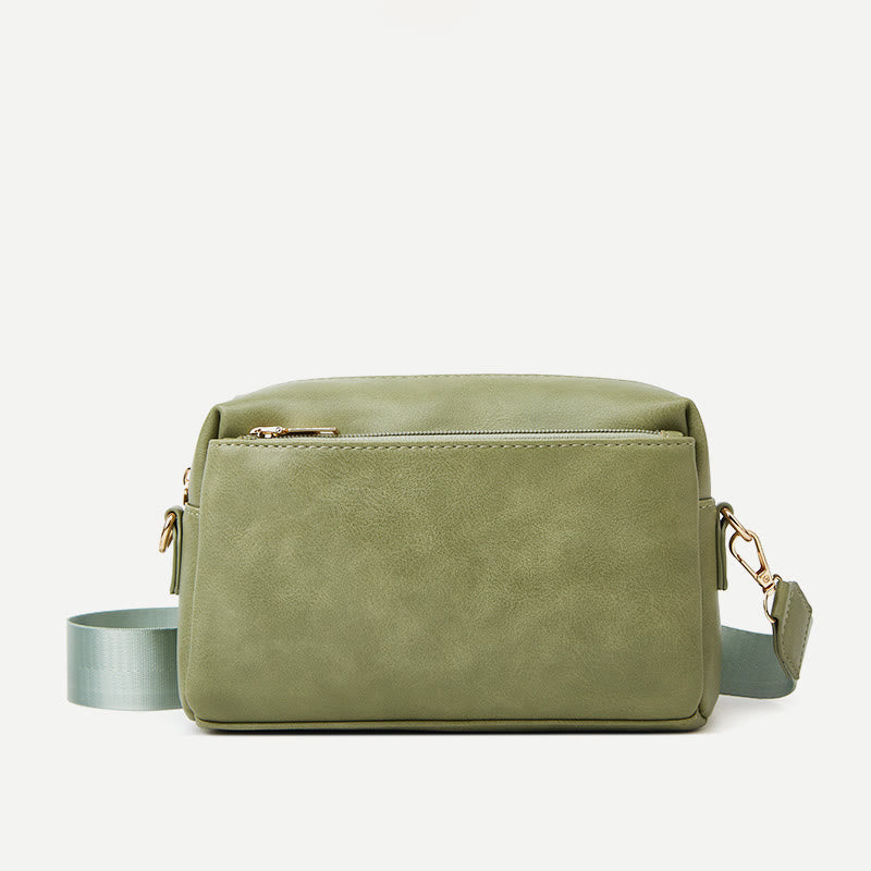 Kleine Umhängetasche mit drei Reißverschlüssen, Kunstleder, lässige Handtasche, Kamera-Geldbörse