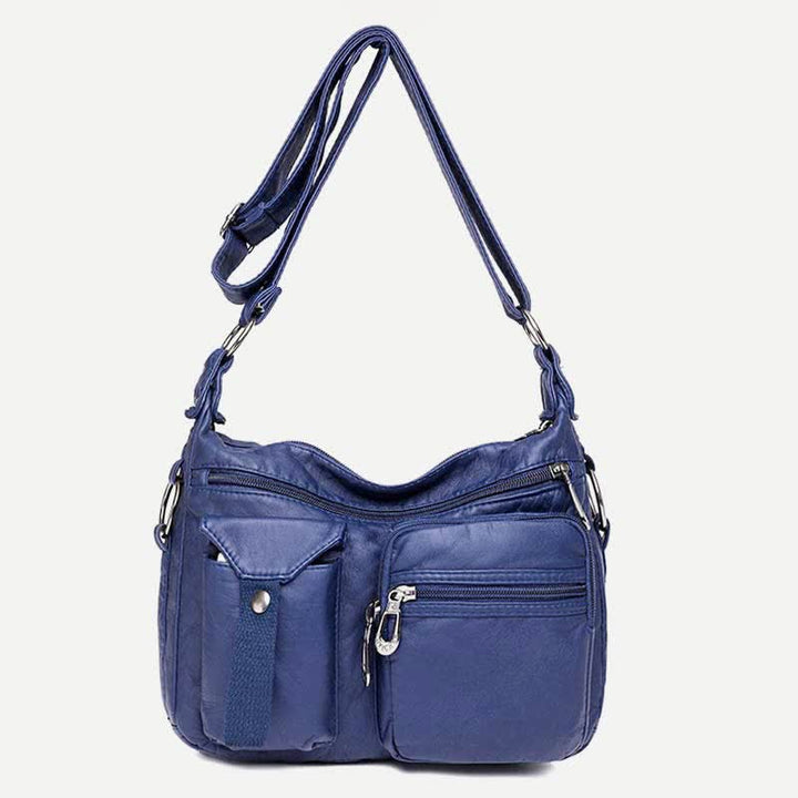 Damen Umhängetasche aus weichem Leder mit zwei Fächern, geräumige Handtasche, Schultertasche