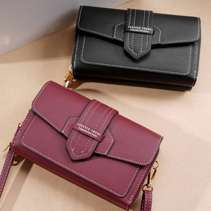 Umhängetasche im Retro-Stil mit Münzfach und mehreren Karten