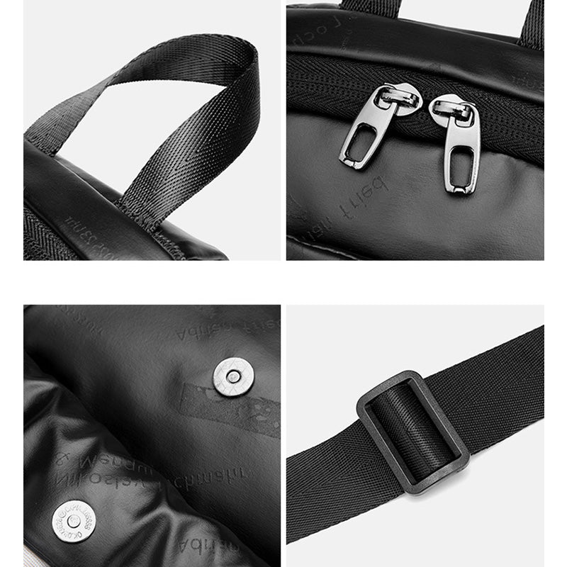 Kleine schwarze Sling-Umhängetasche für Damen und Herren, Tagesrucksack mit USB-Ladegerät