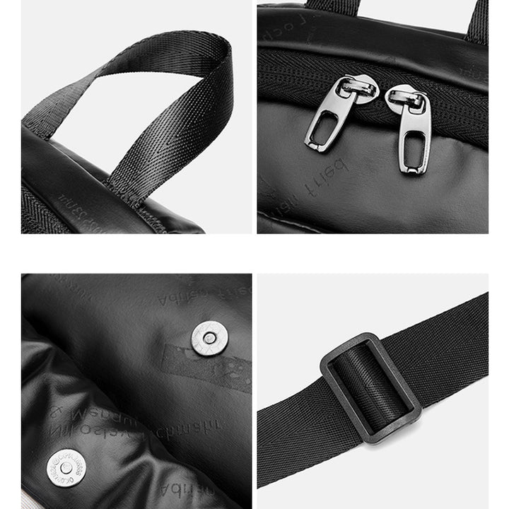 Kleine schwarze Sling-Umhängetasche für Damen und Herren, Tagesrucksack mit USB-Ladegerät