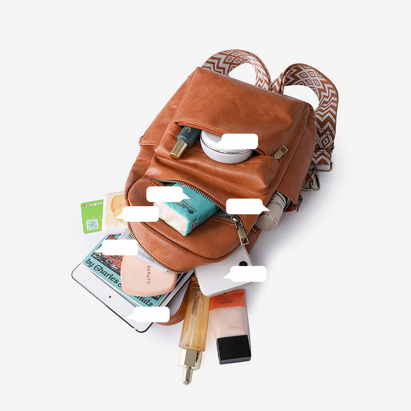 Lederrucksack für Damen, Retro, einfarbig, Mehrzweck-Schultertasche