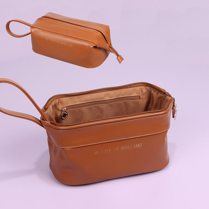 Make-up-Tasche für Damen, tragbare Reise-Kulturtasche aus Leder