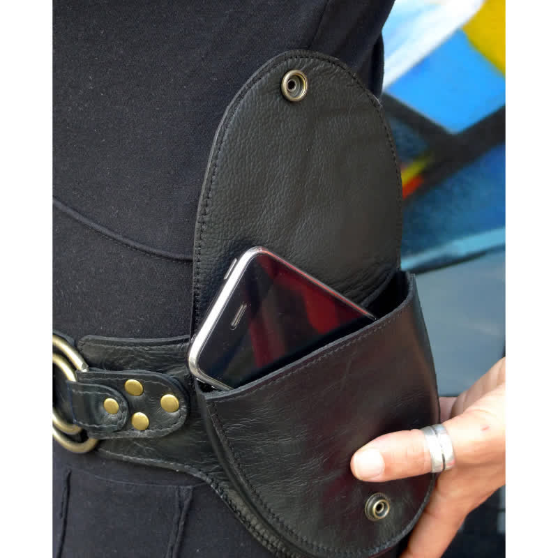 Mittelalterliche Gürteltasche aus Leder mit zwei Taschen, Vintage-Hüftgürtel, Taillentasche