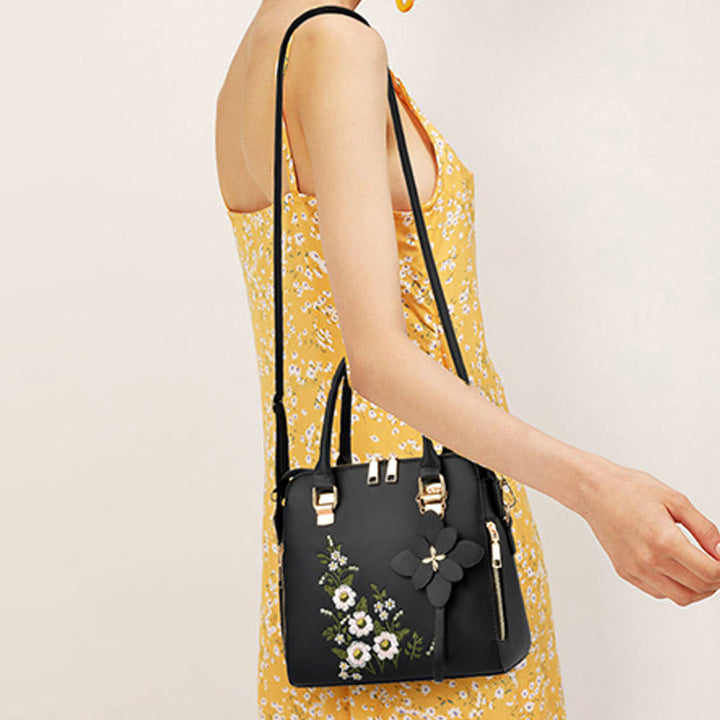 Florale Lederhandtasche für Damen, elegante Umhängetasche