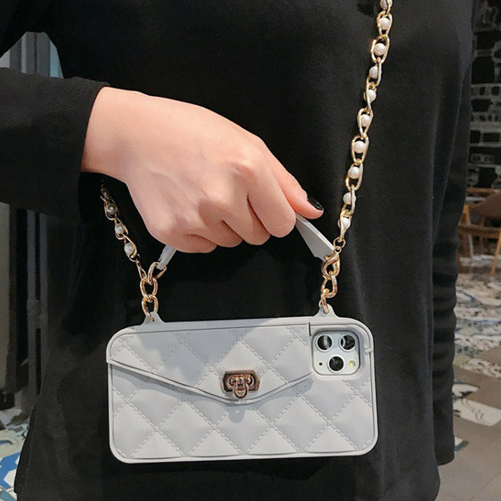 Handtaschenhülle mit Kartenhalter für iPhone, Silikon, stoßfeste Luxus-Telefontasche