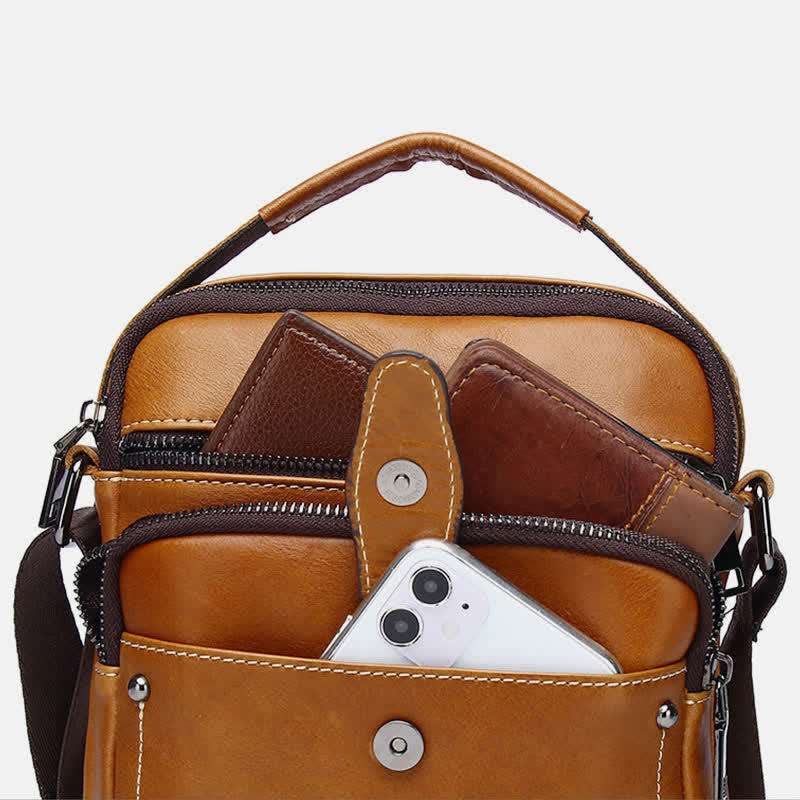 Kleine Umhängetasche aus Leder für Herren, Retro-Arbeits- und Business-Schulterhandtasche