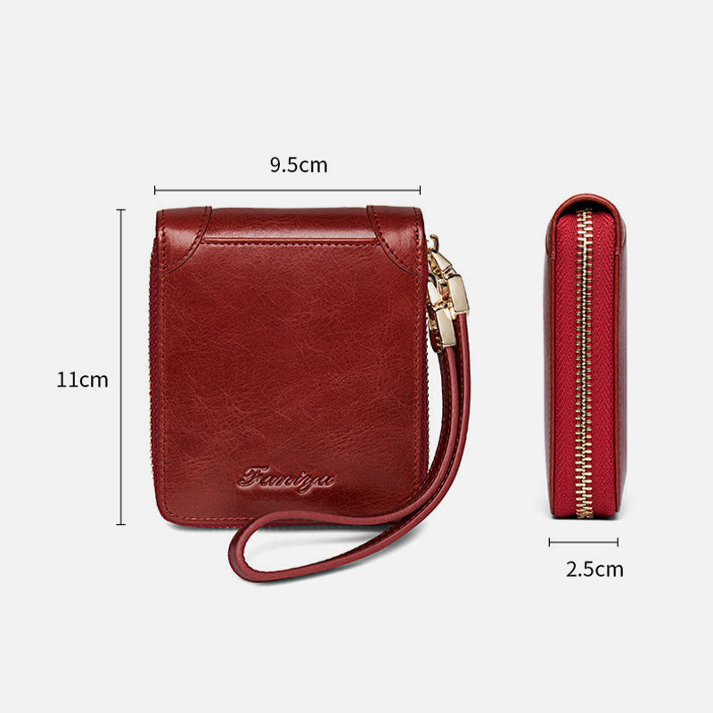 Kompakte Handtasche mit Rundum-Reißverschluss für Damen, geräumige Handtasche aus echtem Leder