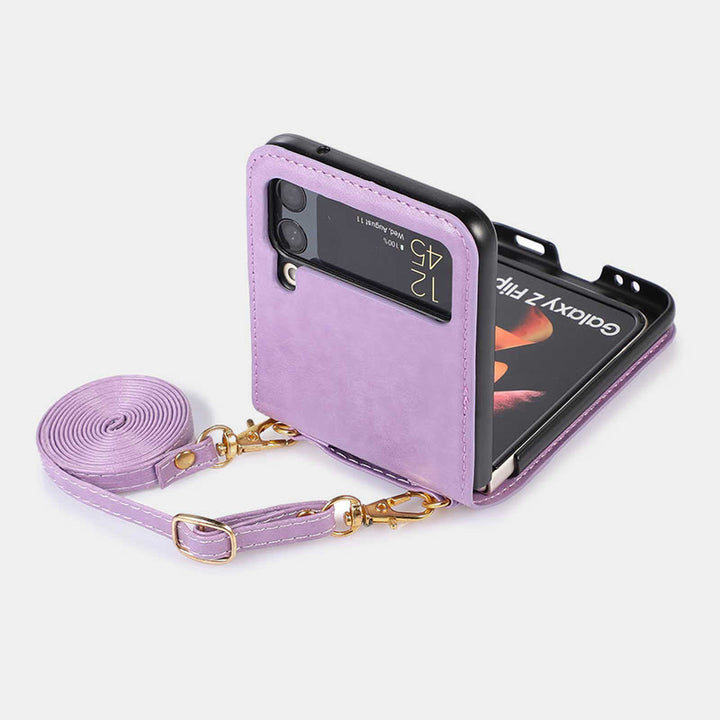 Handyhülle für Z Flip 4 Crossbody Clamshell Lederschutzhülle