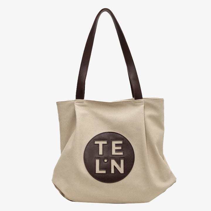 Vintage Canvas Tote Monogramm große plissierte Schultertasche für Frauen