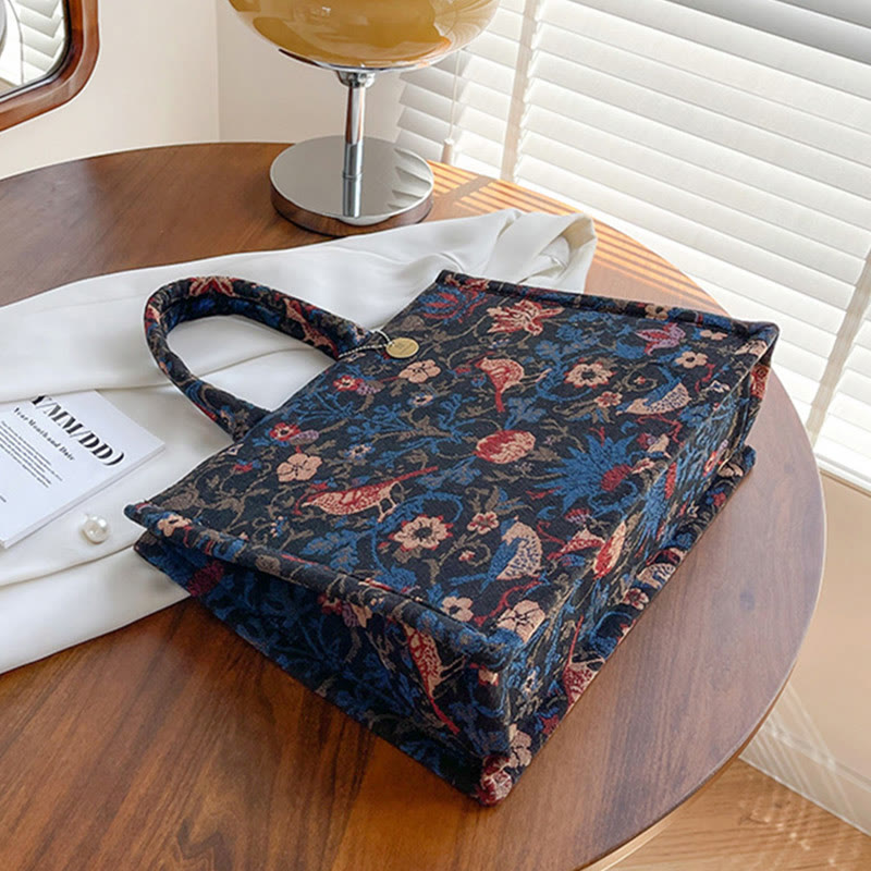 Einkaufstasche für Damen, einfache Retro-Handtasche mit großer Kapazität und Blumenmotiv