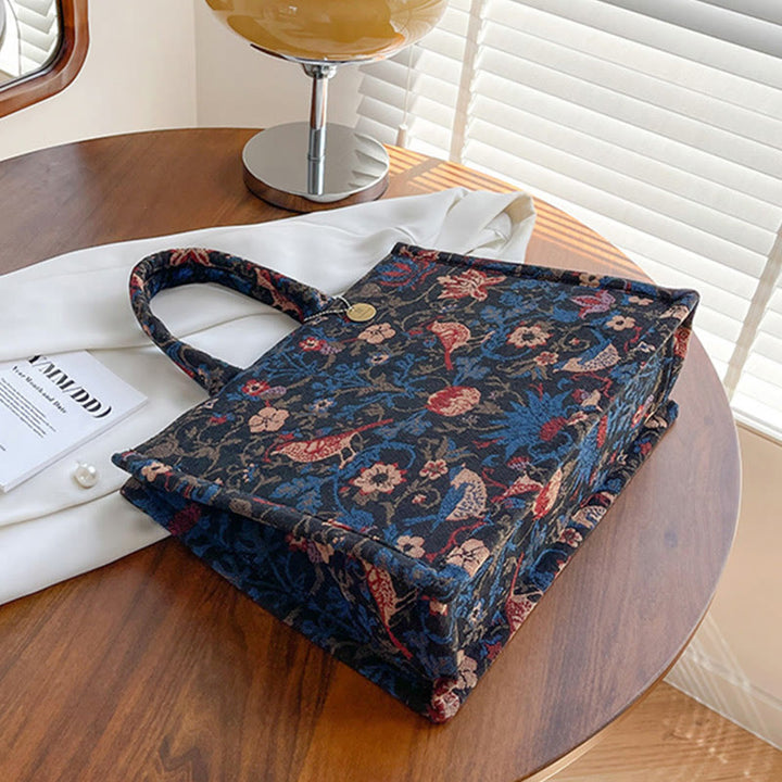 Einkaufstasche für Damen, einfache Retro-Handtasche mit großer Kapazität und Blumenmotiv