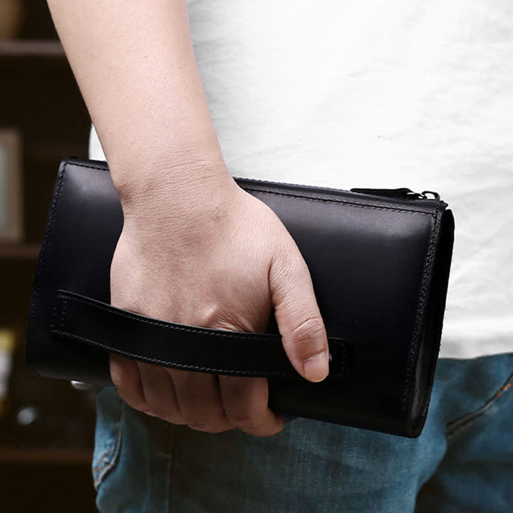 Große Kapazität Leder Männer Clutch Handtasche lange Brieftasche Handytasche