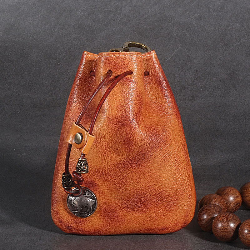 Vielseitig verwendbare Kordelzugtasche aus echtem Leder für Münzen und Schmuck