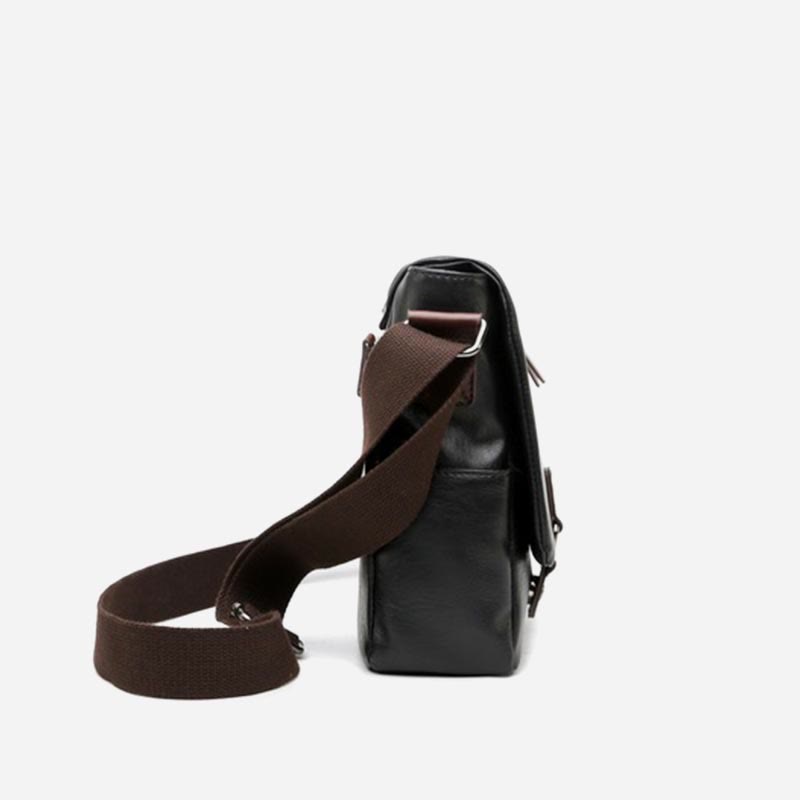 Messenger Bag für Herren, wasserdichte Schultertasche aus PU mit aufgesetzter Klappe