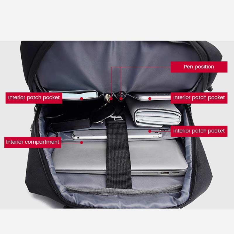 Multifunktionaler, robuster, atmungsaktiver Reise-Laptop-Rucksack mit großer Kapazität und USB-Ladeanschluss