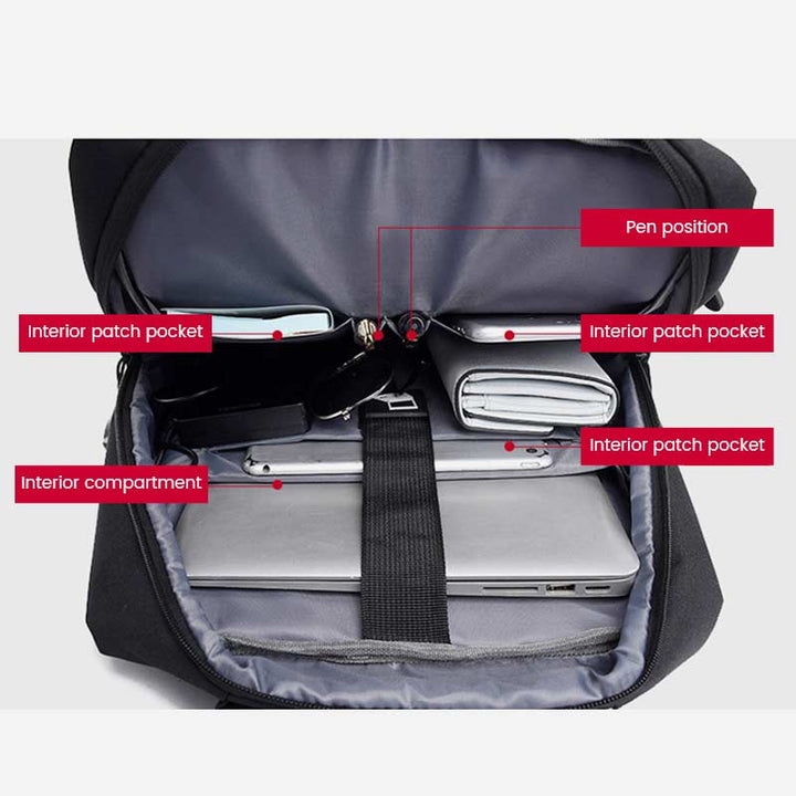 Multifunktionaler, robuster, atmungsaktiver Reise-Laptop-Rucksack mit großer Kapazität und USB-Ladeanschluss