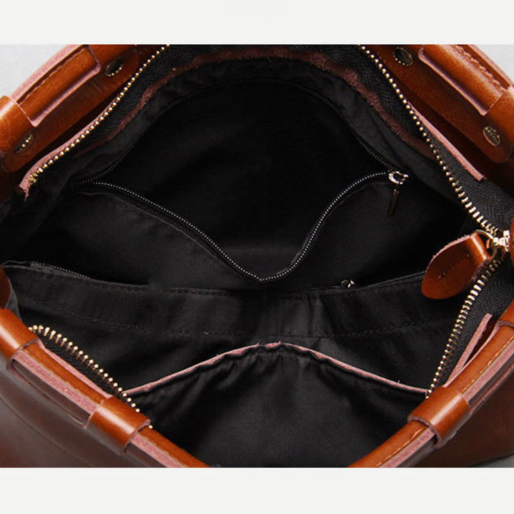 Top-Griff-Tasche für Damen, genietete Umhängetasche aus Rindsleder