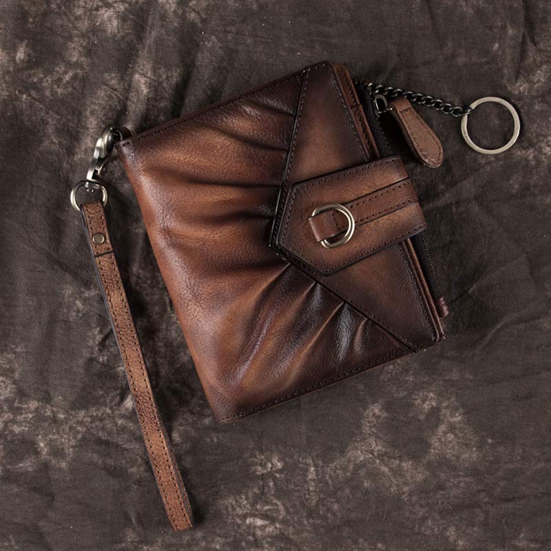 Retro-Clutch-Geldbörse für Damen, echtes Leder, mit Armband, Kreditkartenhalter