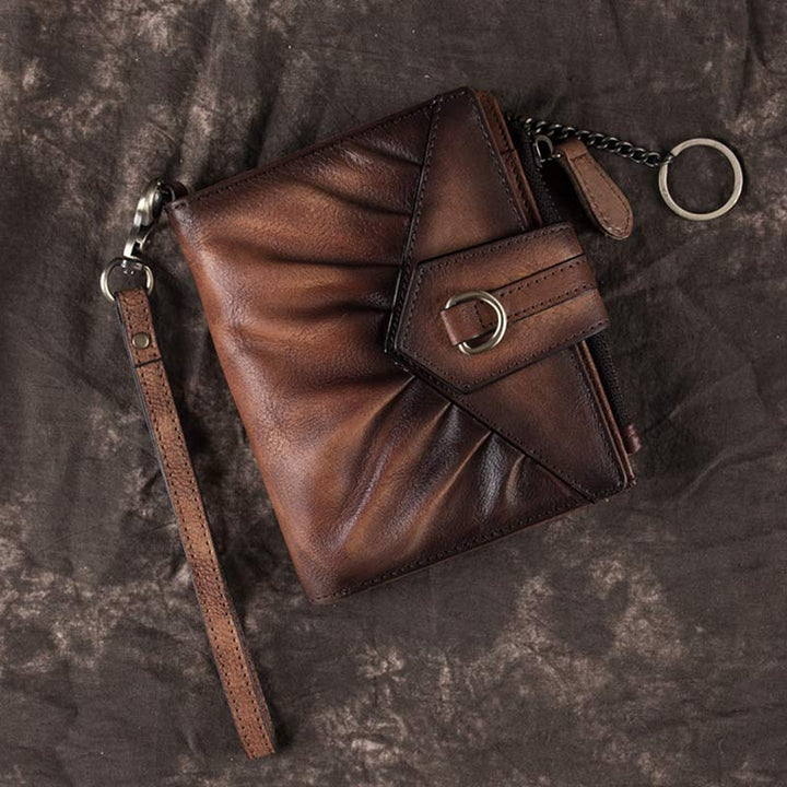 Retro-Clutch-Geldbörse für Damen, echtes Leder, mit Armband, Kreditkartenhalter