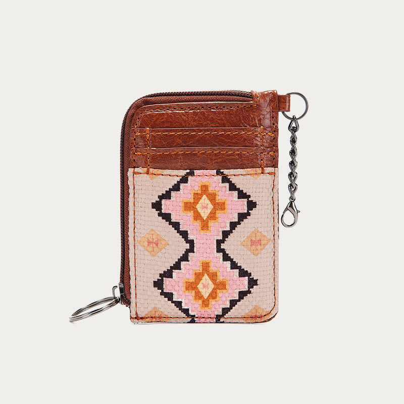 Vintage Kartenhalter für Damen Bohemian Baumwoll Leinen Kette Geldbörse