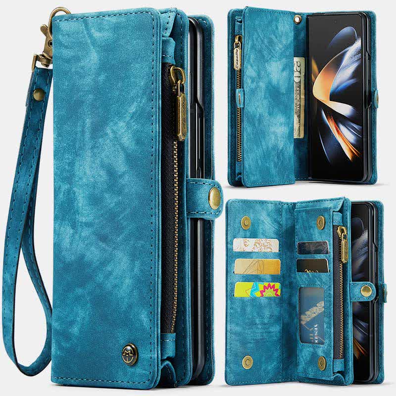 Robuste magnetische Leder-Brieftaschenhülle für Z Fold 4 mit Handschlaufe