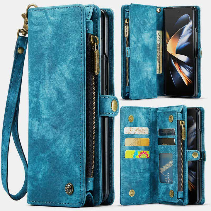 Robuste magnetische Leder-Brieftaschenhülle für Z Fold 4 mit Handschlaufe