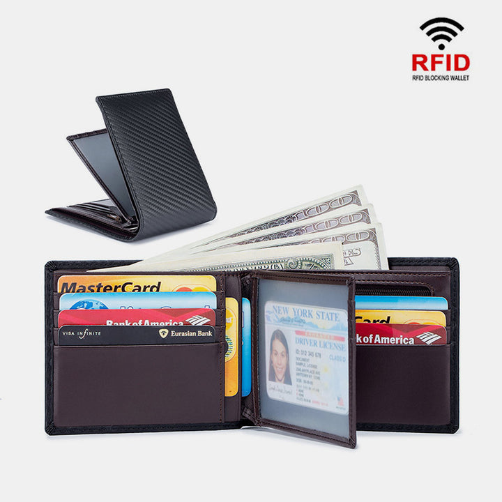 RFID Multi-Slot Prägung Echtes Leder Dreifach gefaltete Super Slim Kurze Brieftasche