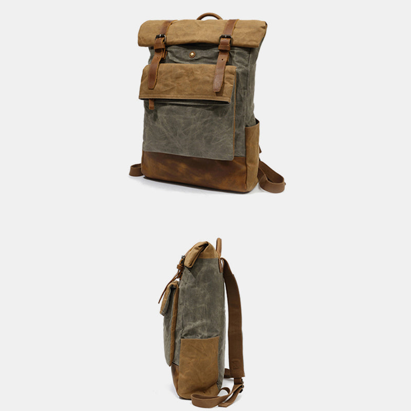 Canvas-Leder-Rucksack für College-Wochenendreisen, passend für 15,6-Zoll-Laptops