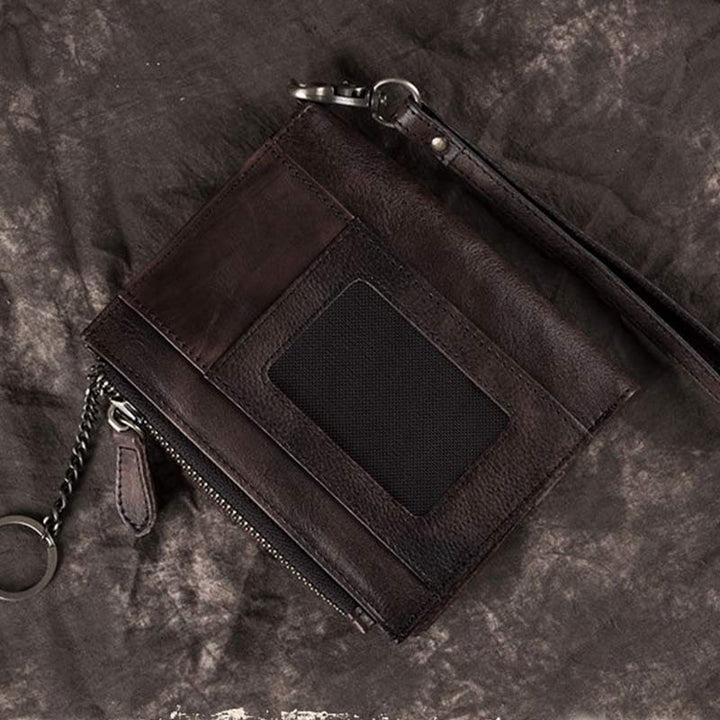 Retro-Clutch-Geldbörse für Damen, echtes Leder, mit Armband, Kreditkartenhalter