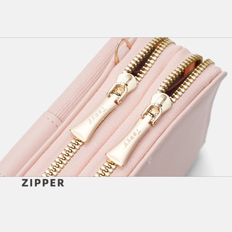 Handytasche für Damen, PU-Leder, Umhängetasche mit mehreren Fächern und Reißverschluss