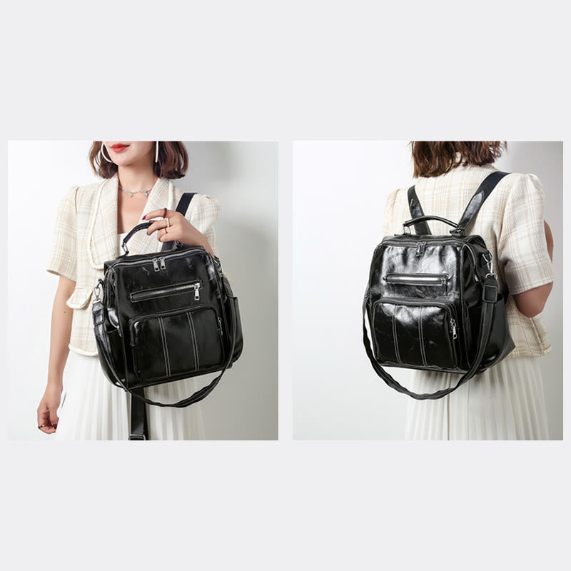 Rucksack für Damen, großes Fassungsvermögen, kleiner Rucksack aus weichem PU-Leder