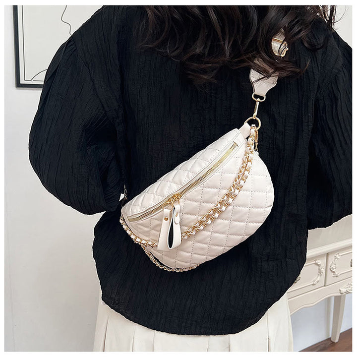 Rhomboid gesteppte Brusttasche Damen Gürteltasche mit Kettendekor