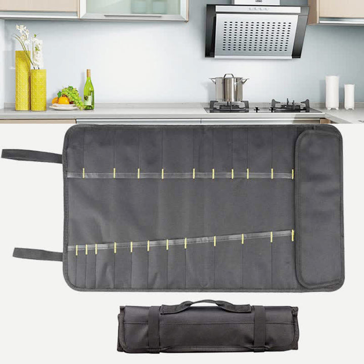 Rolltasche für Kochmesser, 22 Fächer, robuste Oxford-Kochmessertasche