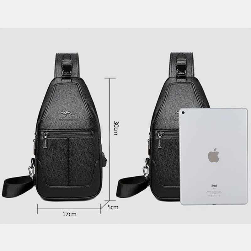 Sling-Brusttasche aus Leder mit mehreren Taschen für Männer mit USB-Ladeanschluss