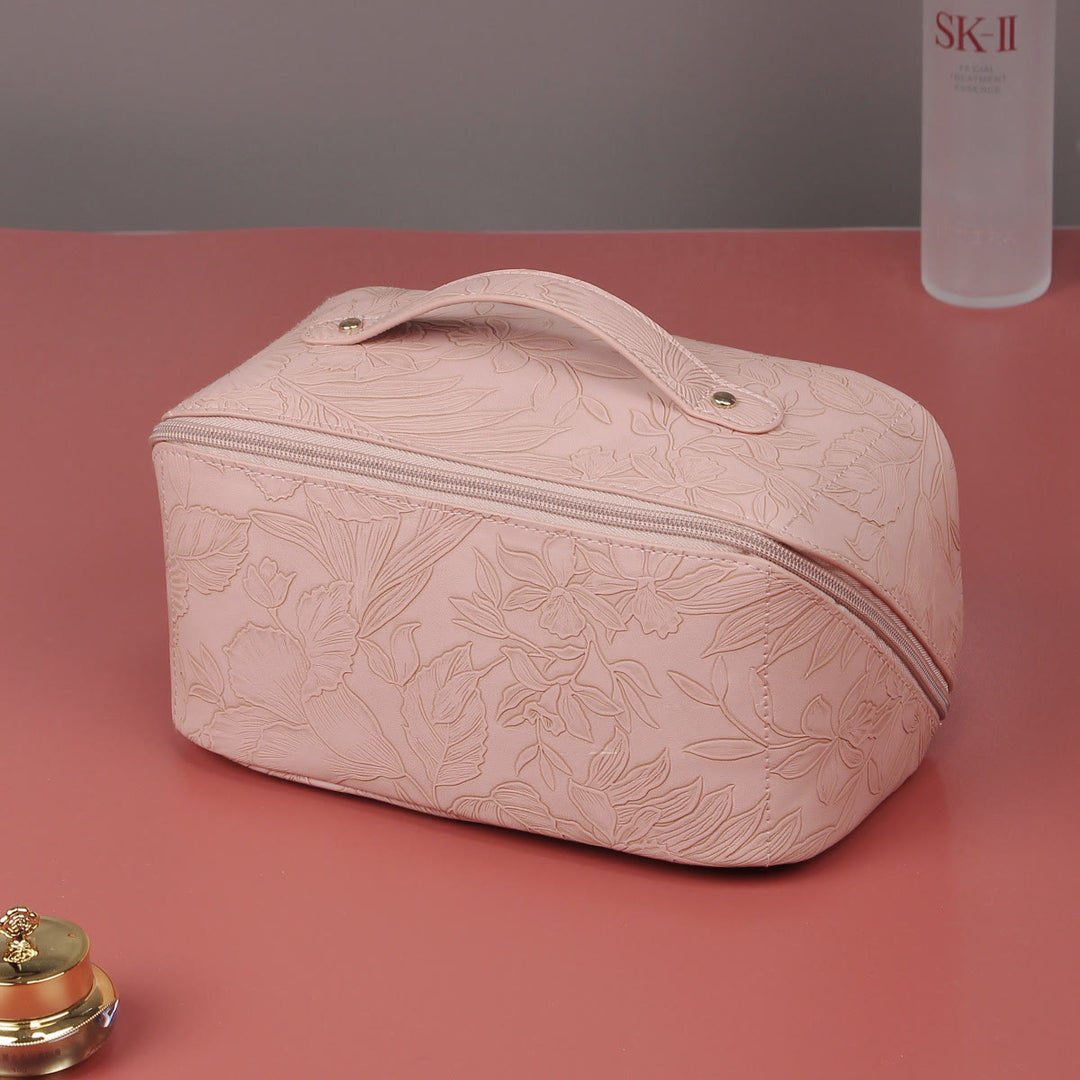 Kosmetiktasche für Damen, Reisetasche aus PU-Leder mit Vintage-Druck